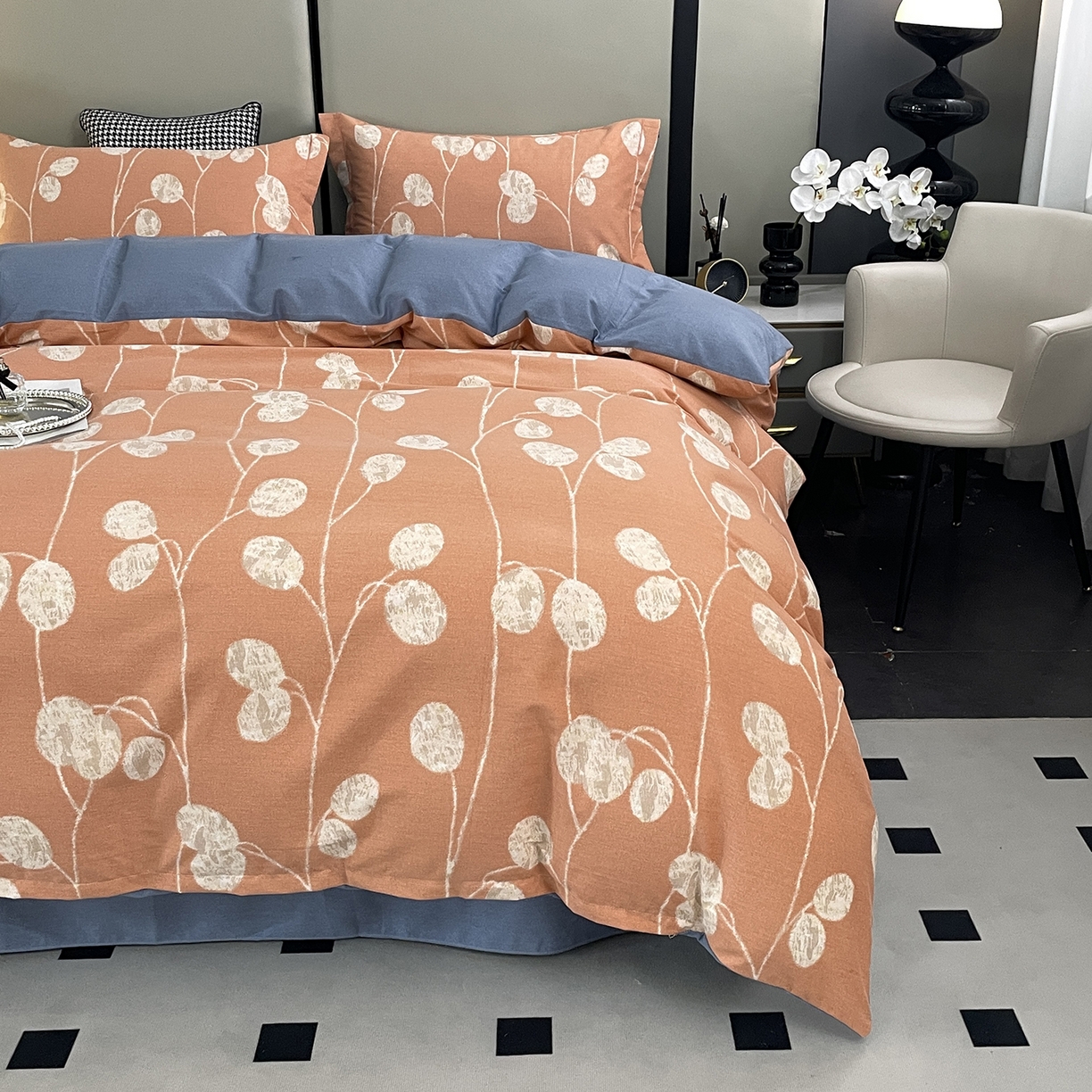 91家纺网 家纺一手货源 找家纺 仟岸家纺 2025新款亲肤舒适全棉磨毛四件套系列 向云端 粉