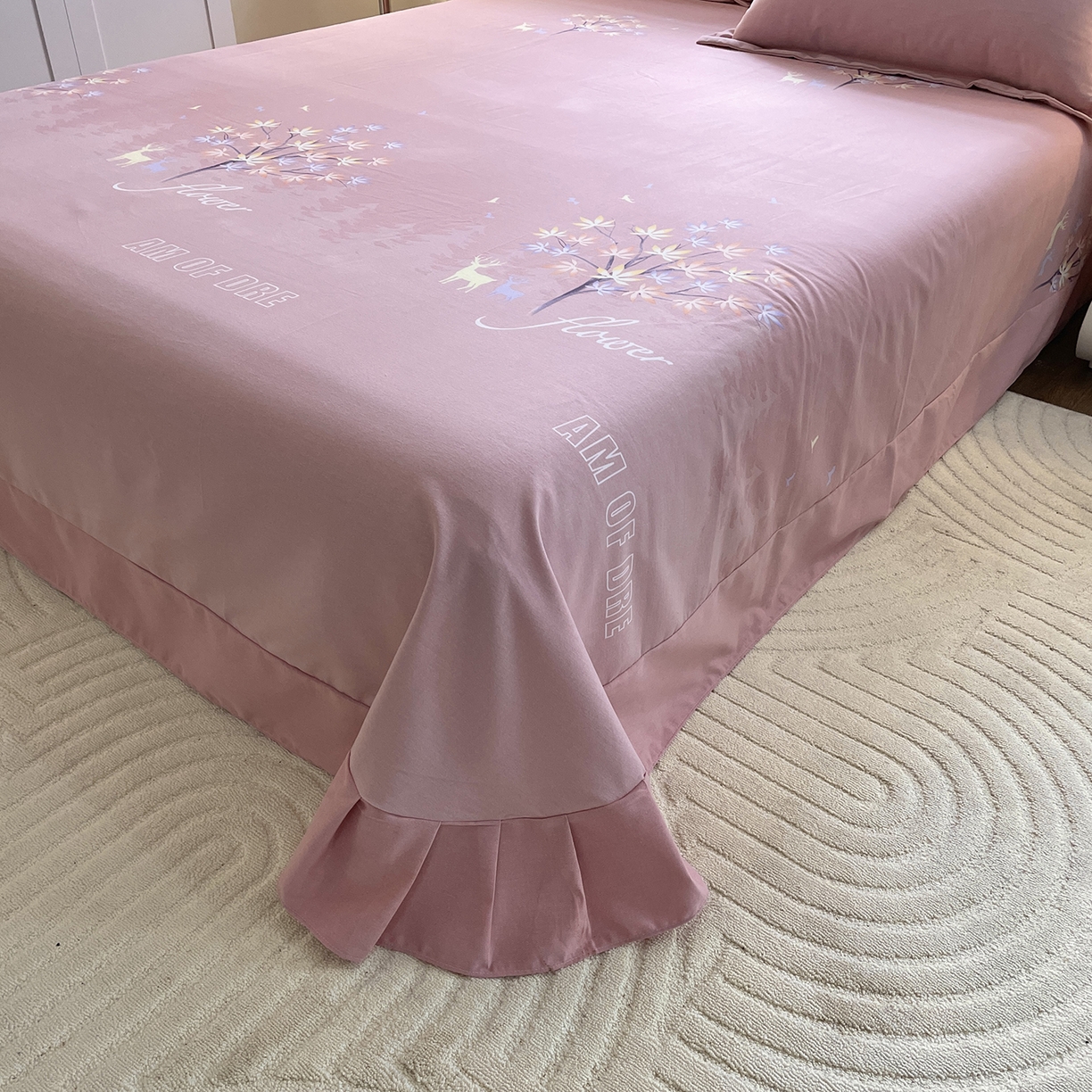 91家纺网 家纺一手货源 找家纺 仟岸家纺 2025新款亲肤舒适全棉磨毛四件套系列 悦春风