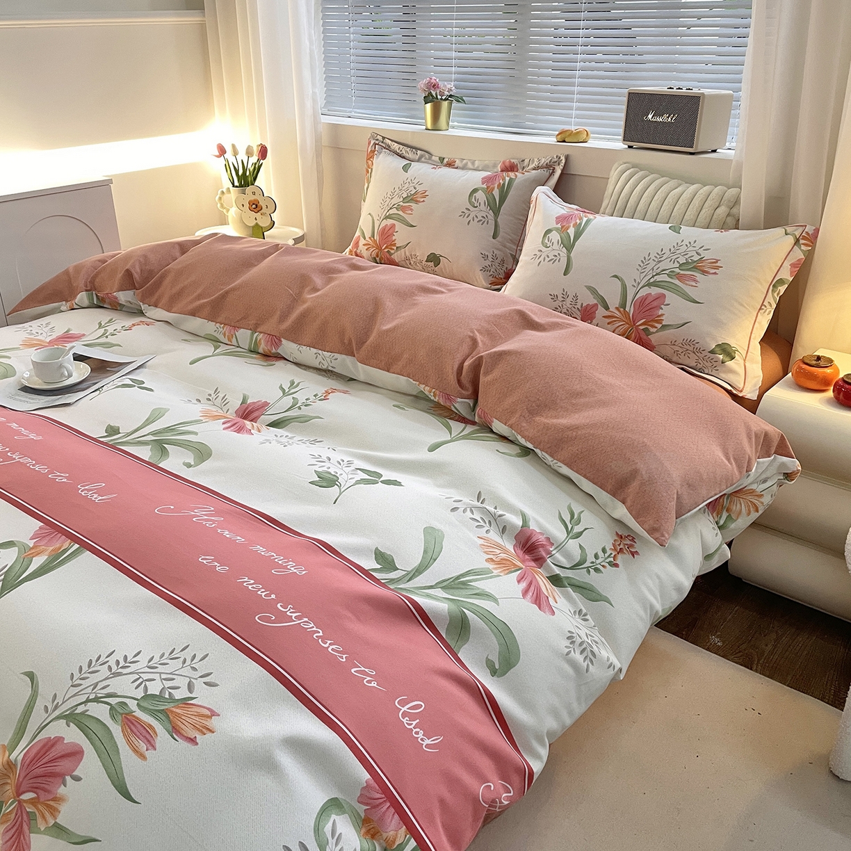 91家纺网 家纺一手货源 找家纺 仟岸家纺 2025新款亲肤舒适全棉磨毛四件套系列 郁金香