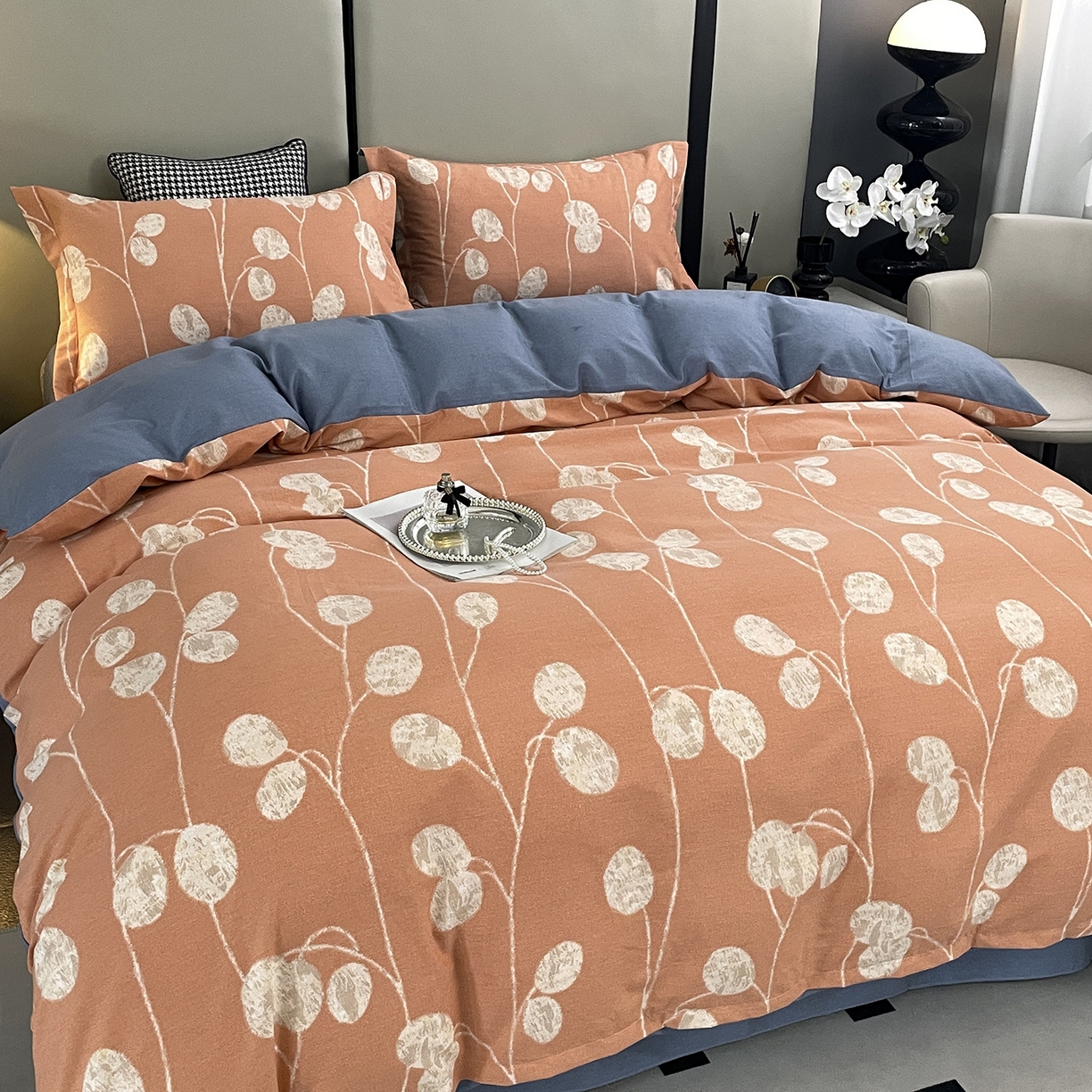 91家纺网 家纺一手货源 找家纺 仟岸家纺 2025新款亲肤舒适全棉磨毛四件套系列 向云端 粉