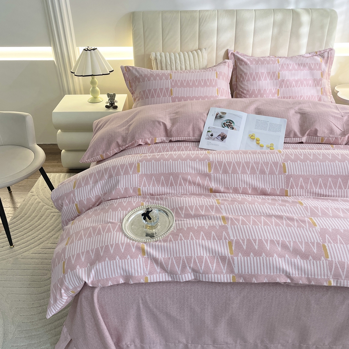 91家纺网 家纺一手货源 找家纺 仟岸家纺 2025新款亲肤舒适全棉磨毛四件套系列 西亚粉