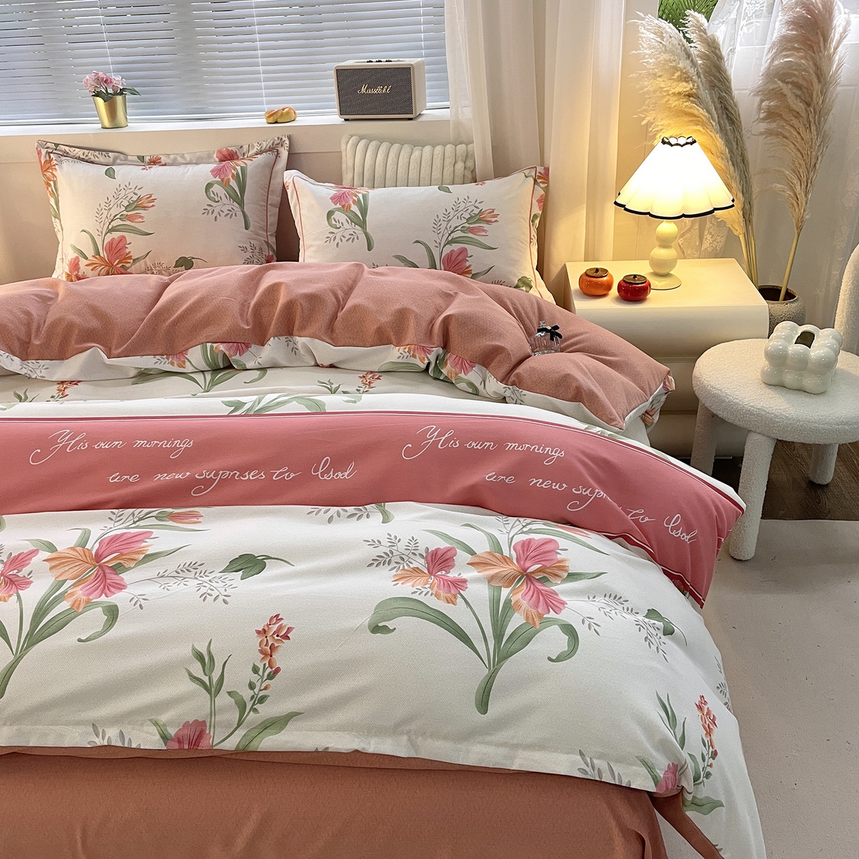 91家纺网 家纺一手货源 找家纺 仟岸家纺 2025新款亲肤舒适全棉磨毛四件套系列 郁金香