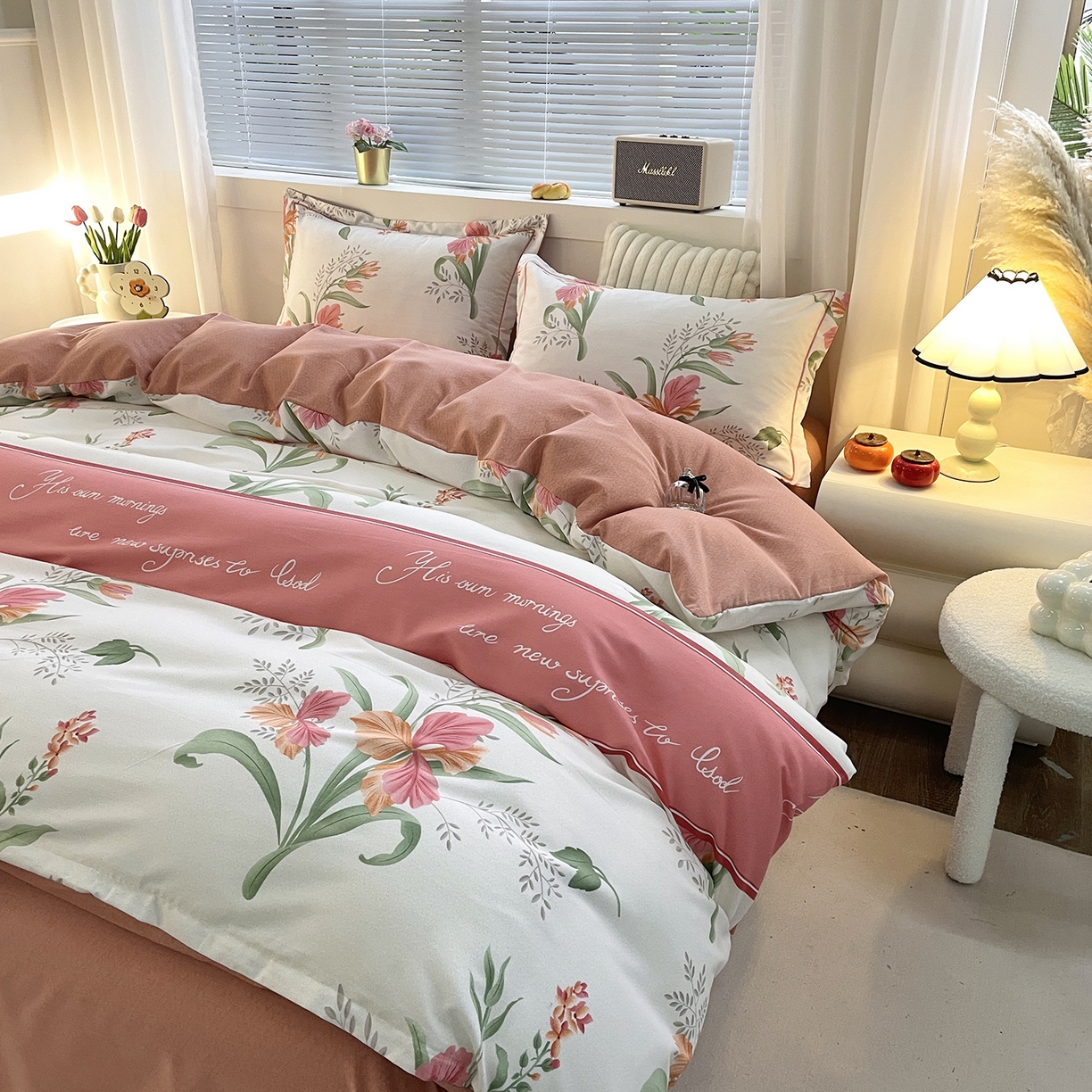 91家纺网 家纺一手货源 找家纺 仟岸家纺 2025新款亲肤舒适全棉磨毛四件套系列 郁金香