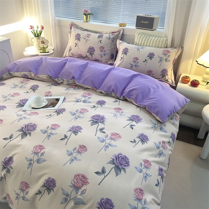 91家纺网 家纺一手货源 找家纺 仟岸家纺 2025新款亲肤舒适全棉磨毛四件套系列 幸福玫瑰