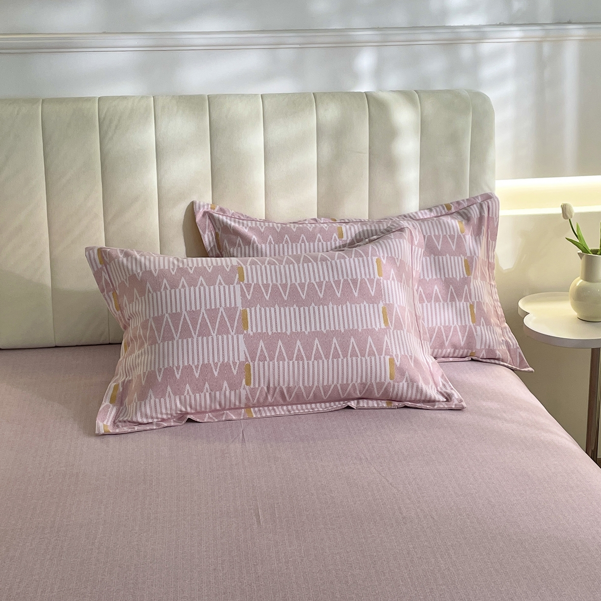 91家纺网 家纺一手货源 找家纺 仟岸家纺 2025新款亲肤舒适全棉磨毛四件套系列 西亚粉