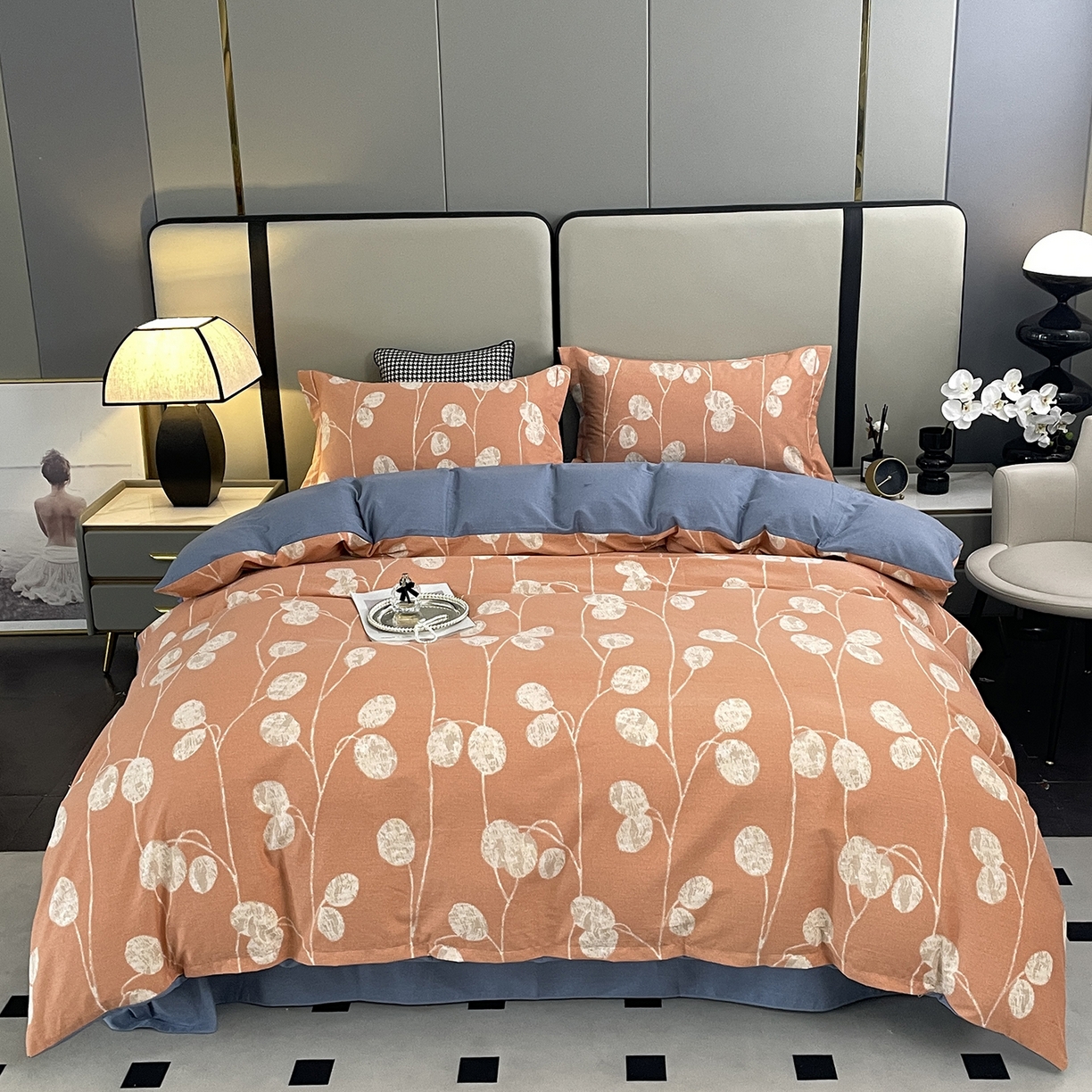 91家纺网 家纺一手货源 找家纺 仟岸家纺 2025新款亲肤舒适全棉磨毛四件套系列 向云端 粉