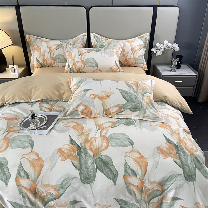 91家纺网 家纺一手货源 找家纺 仟岸家纺 2025新款亲肤舒适全棉磨毛四件套系列 玉荷黄