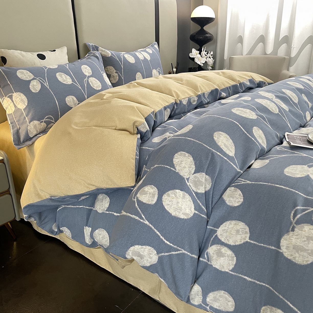 91家纺网 家纺一手货源 找家纺 仟岸家纺 2025新款亲肤舒适全棉磨毛四件套系列 向云端 灰