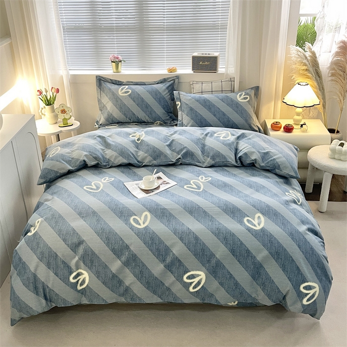 仟岸家纺 2025新款亲肤舒适全棉磨毛四件套系列 一心一意蓝