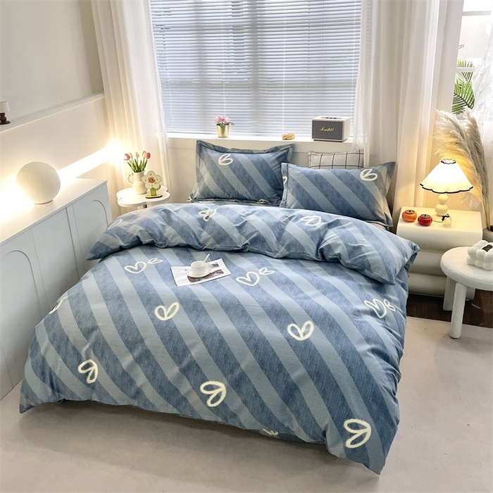 91家纺网 家纺一手货源 找家纺 仟岸家纺 2025新款亲肤舒适全棉磨毛四件套系列 一心一意蓝