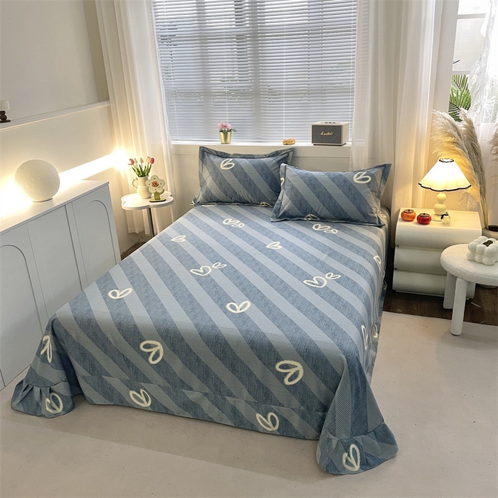 91家纺网 家纺一手货源 找家纺 仟岸家纺 2025新款亲肤舒适全棉磨毛四件套系列 一心一意蓝