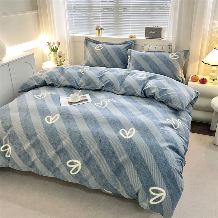 91家纺网 家纺一手货源 找家纺 仟岸家纺 2025新款亲肤舒适全棉磨毛四件套系列 一心一意蓝