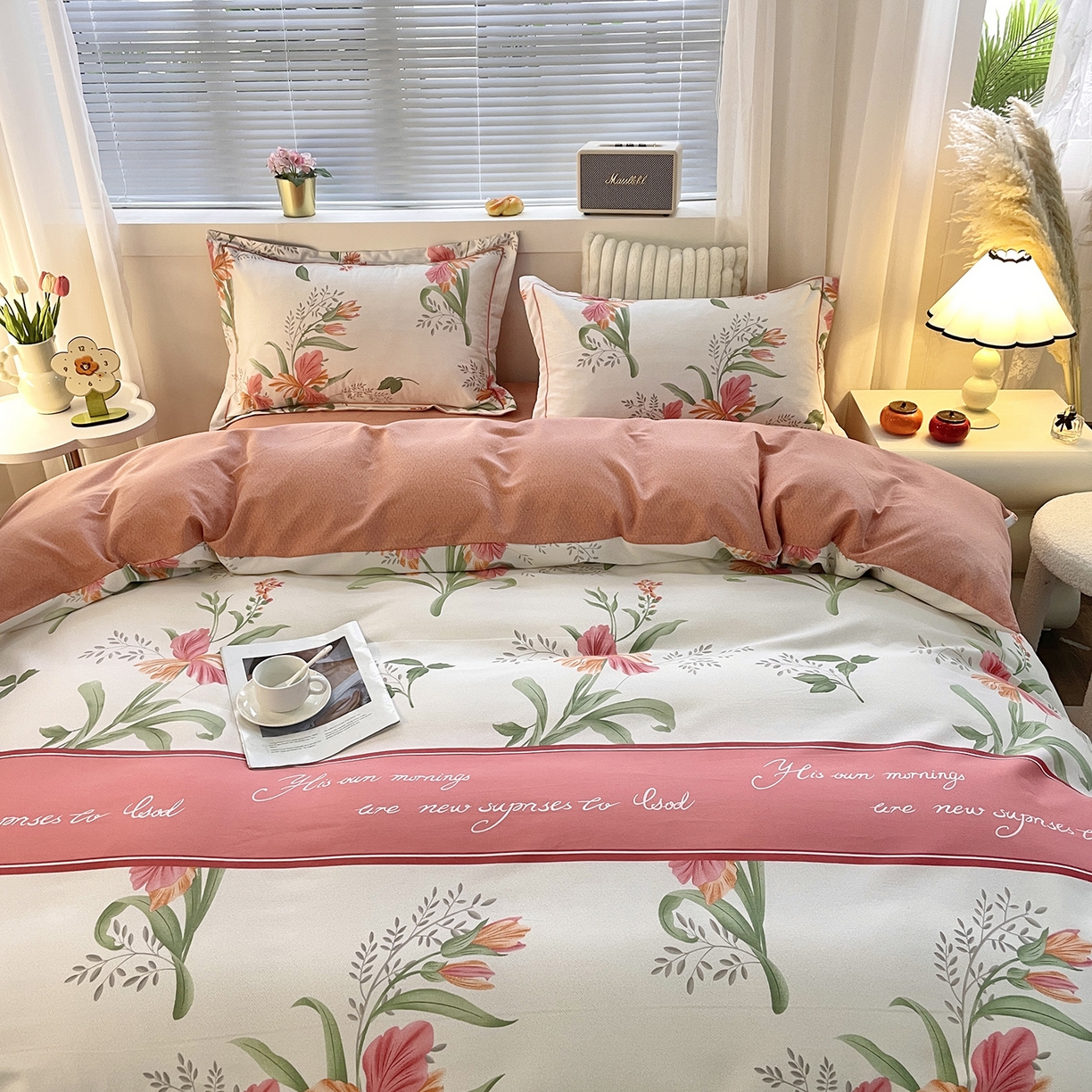 91家纺网 家纺一手货源 找家纺 仟岸家纺 2025新款亲肤舒适全棉磨毛四件套系列 郁金香