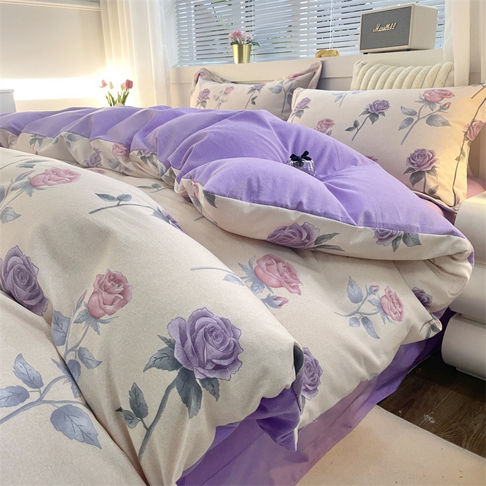 91家纺网 家纺一手货源 找家纺 仟岸家纺 2025新款亲肤舒适全棉磨毛四件套系列 幸福玫瑰