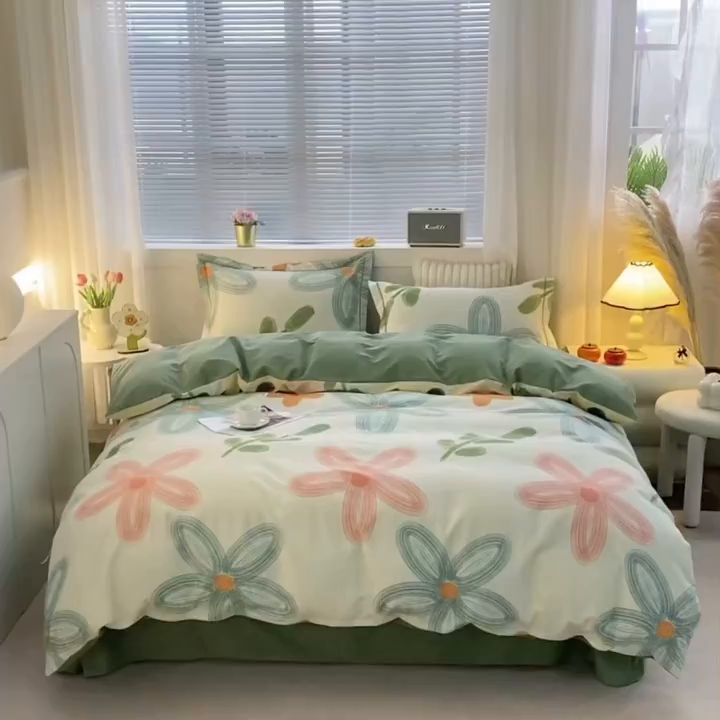 91家纺网 家纺一手货源 找家纺 仟岸家纺 2025新款亲肤舒适全棉磨毛四件套系列 宣梦