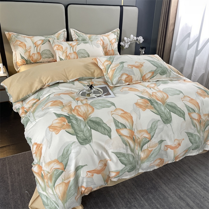 91家纺网 家纺一手货源 找家纺 仟岸家纺 2025新款亲肤舒适全棉磨毛四件套系列 玉荷黄