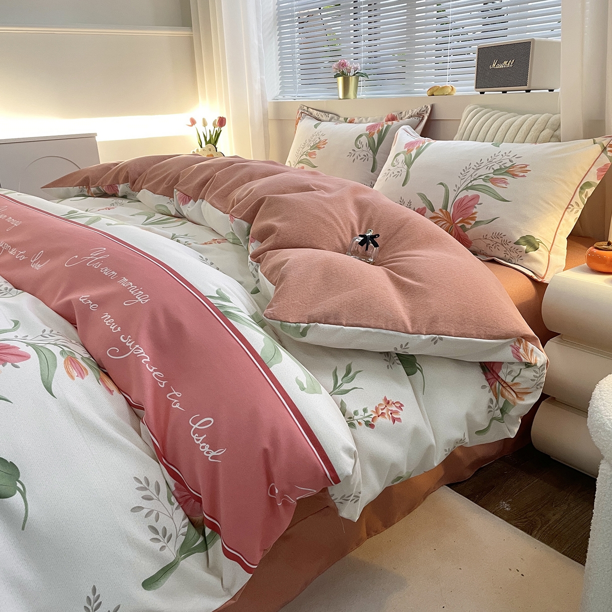 91家纺网 家纺一手货源 找家纺 仟岸家纺 2025新款亲肤舒适全棉磨毛四件套系列 郁金香