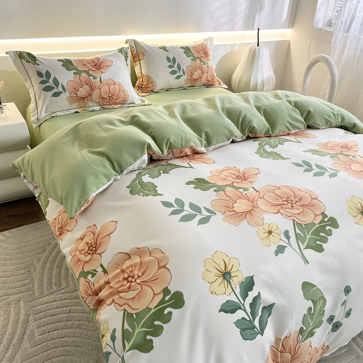 91家纺网 家纺一手货源 找家纺 仟岸家纺 2025新款亲肤舒适全棉磨毛四件套系列 嫣然