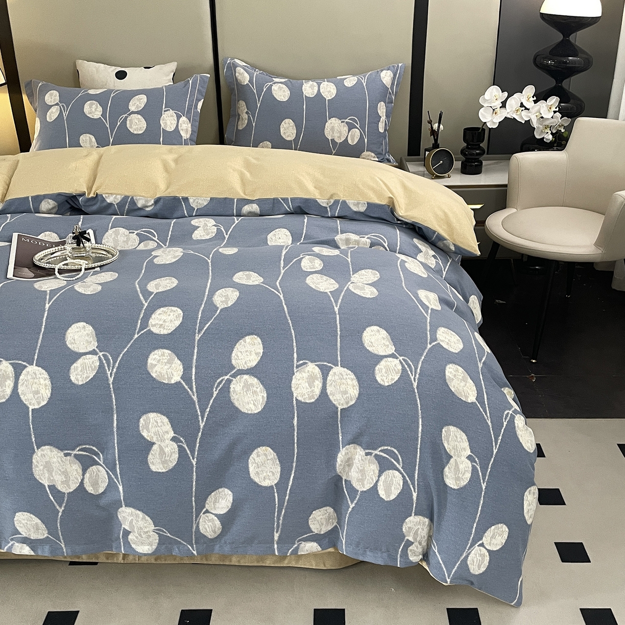 91家纺网 家纺一手货源 找家纺 仟岸家纺 2025新款亲肤舒适全棉磨毛四件套系列 向云端 灰