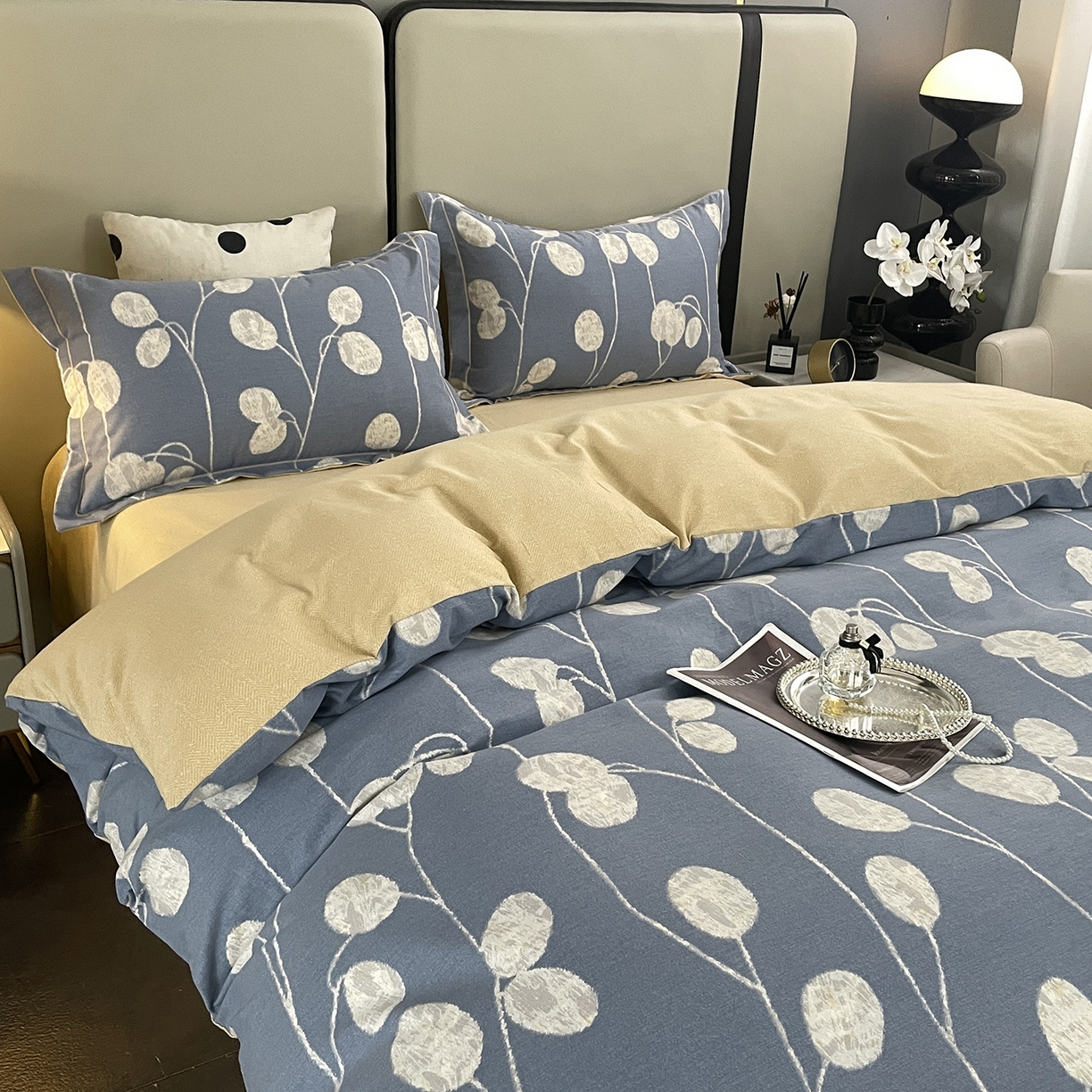 91家纺网 家纺一手货源 找家纺 仟岸家纺 2025新款亲肤舒适全棉磨毛四件套系列 向云端 灰