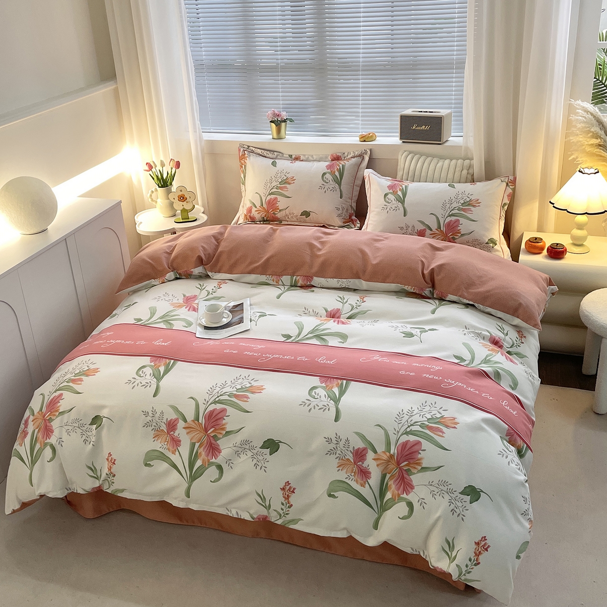 91家纺网 家纺一手货源 找家纺 仟岸家纺 2025新款亲肤舒适全棉磨毛四件套系列 郁金香