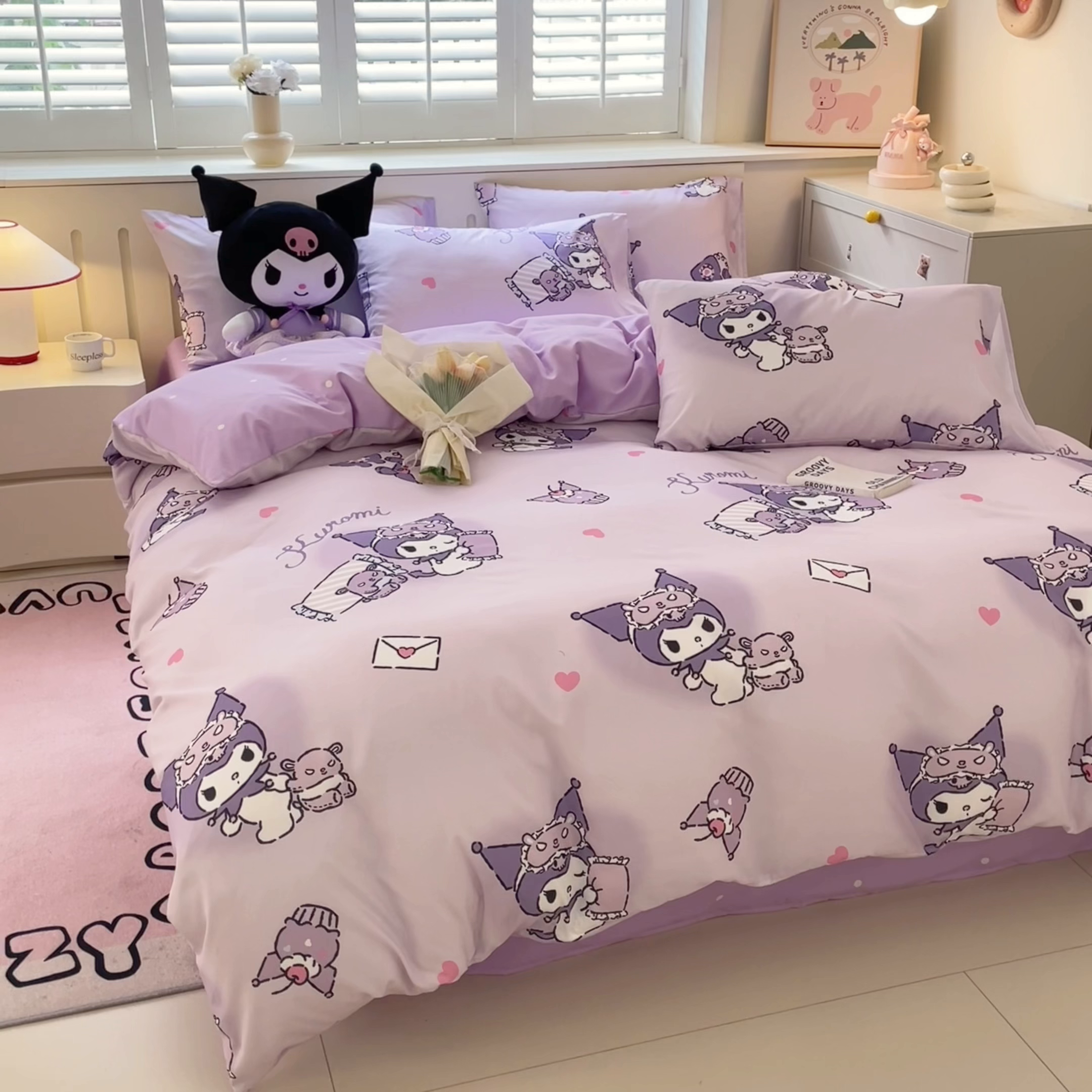 91家纺网 家纺一手货源 找家纺 港岛妹妹 2025新款云朵水洗工艺三丽鸥四件套 三丽鸥-信封库洛米