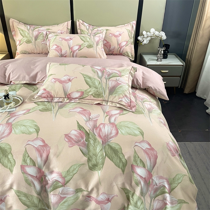 91家纺网 家纺一手货源 找家纺 仟岸家纺 2025新款亲肤舒适全棉磨毛四件套系列 玉荷粉