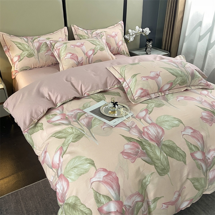 91家纺网 家纺一手货源 找家纺 仟岸家纺 2025新款亲肤舒适全棉磨毛四件套系列 玉荷粉