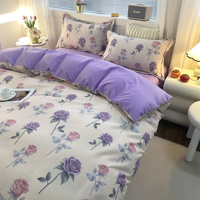 91家纺网 家纺一手货源 找家纺 仟岸家纺 2025新款亲肤舒适全棉磨毛四件套系列 幸福玫瑰