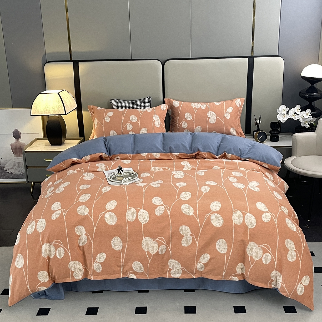 仟岸家纺 2025新款亲肤舒适全棉磨毛四件套系列 向云端 粉