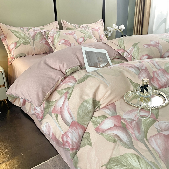 91家纺网 家纺一手货源 找家纺 仟岸家纺 2025新款亲肤舒适全棉磨毛四件套系列 玉荷粉