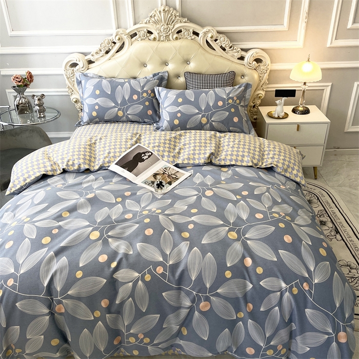 91家纺网 家纺一手货源 找家纺 仟岸家纺 2025新款亲肤舒适全棉磨毛四件套系列 叶语纷飞灰