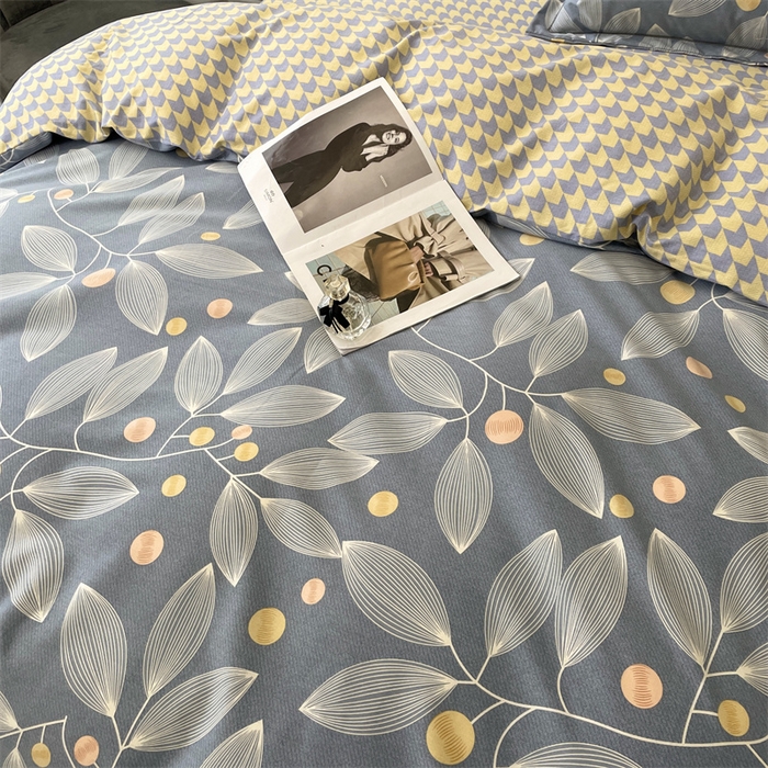 91家纺网 家纺一手货源 找家纺 仟岸家纺 2025新款亲肤舒适全棉磨毛四件套系列 叶语纷飞灰