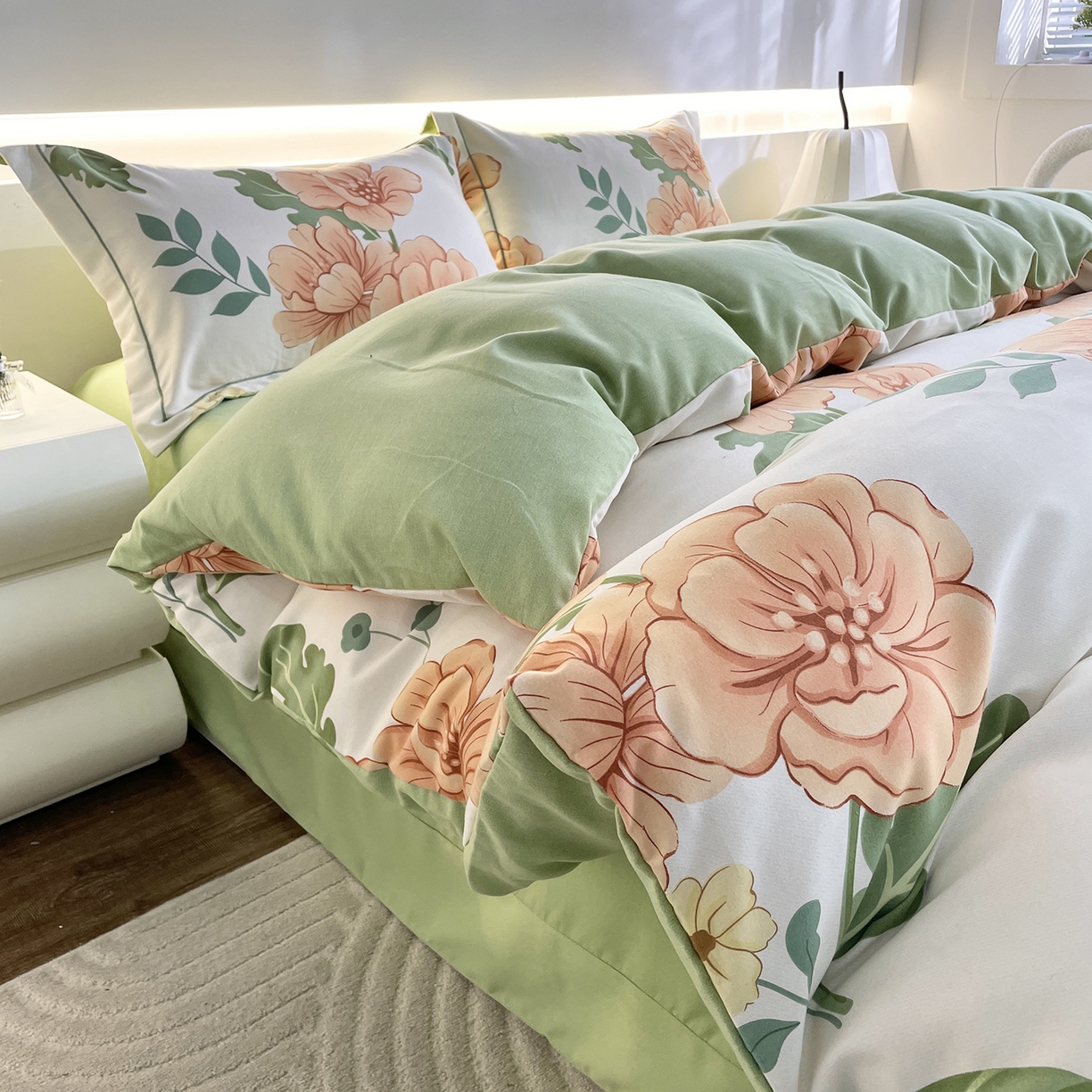 91家纺网 家纺一手货源 找家纺 仟岸家纺 2025新款亲肤舒适全棉磨毛四件套系列 嫣然