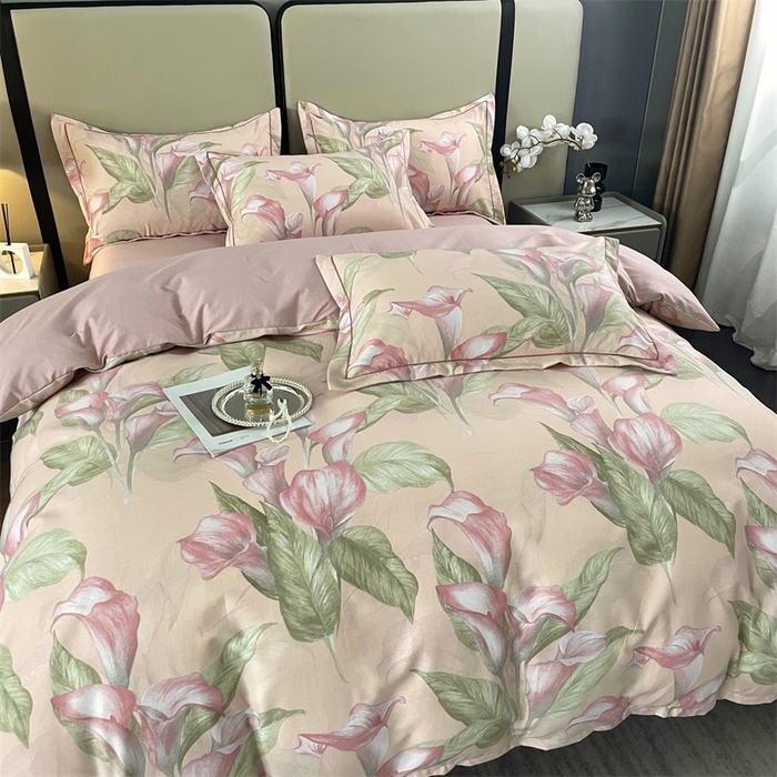 91家纺网 家纺一手货源 找家纺 仟岸家纺 2025新款亲肤舒适全棉磨毛四件套系列 玉荷粉