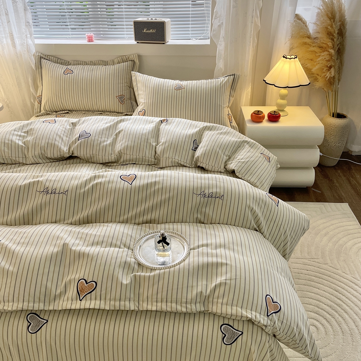 91家纺网 家纺一手货源 找家纺 仟岸家纺 2025新款亲肤舒适全棉磨毛四件套系列 心动日记