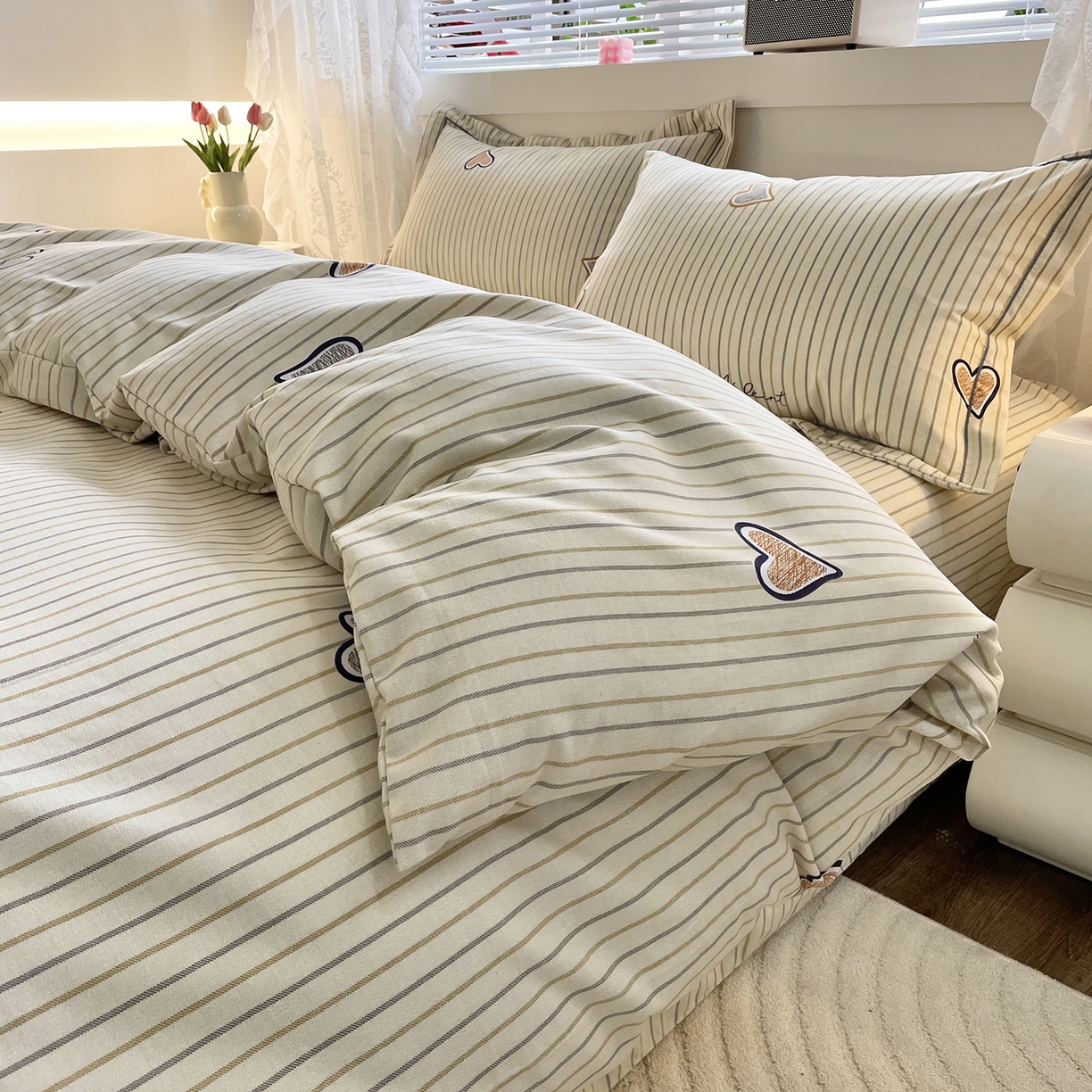 91家纺网 家纺一手货源 找家纺 仟岸家纺 2025新款亲肤舒适全棉磨毛四件套系列 心动日记