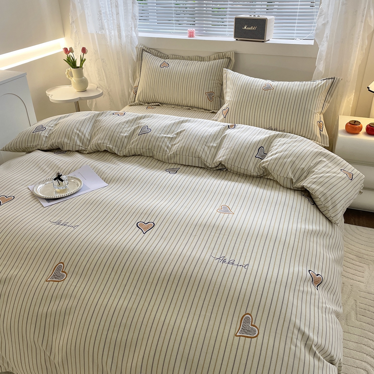 91家纺网 家纺一手货源 找家纺 仟岸家纺 2025新款亲肤舒适全棉磨毛四件套系列 心动日记