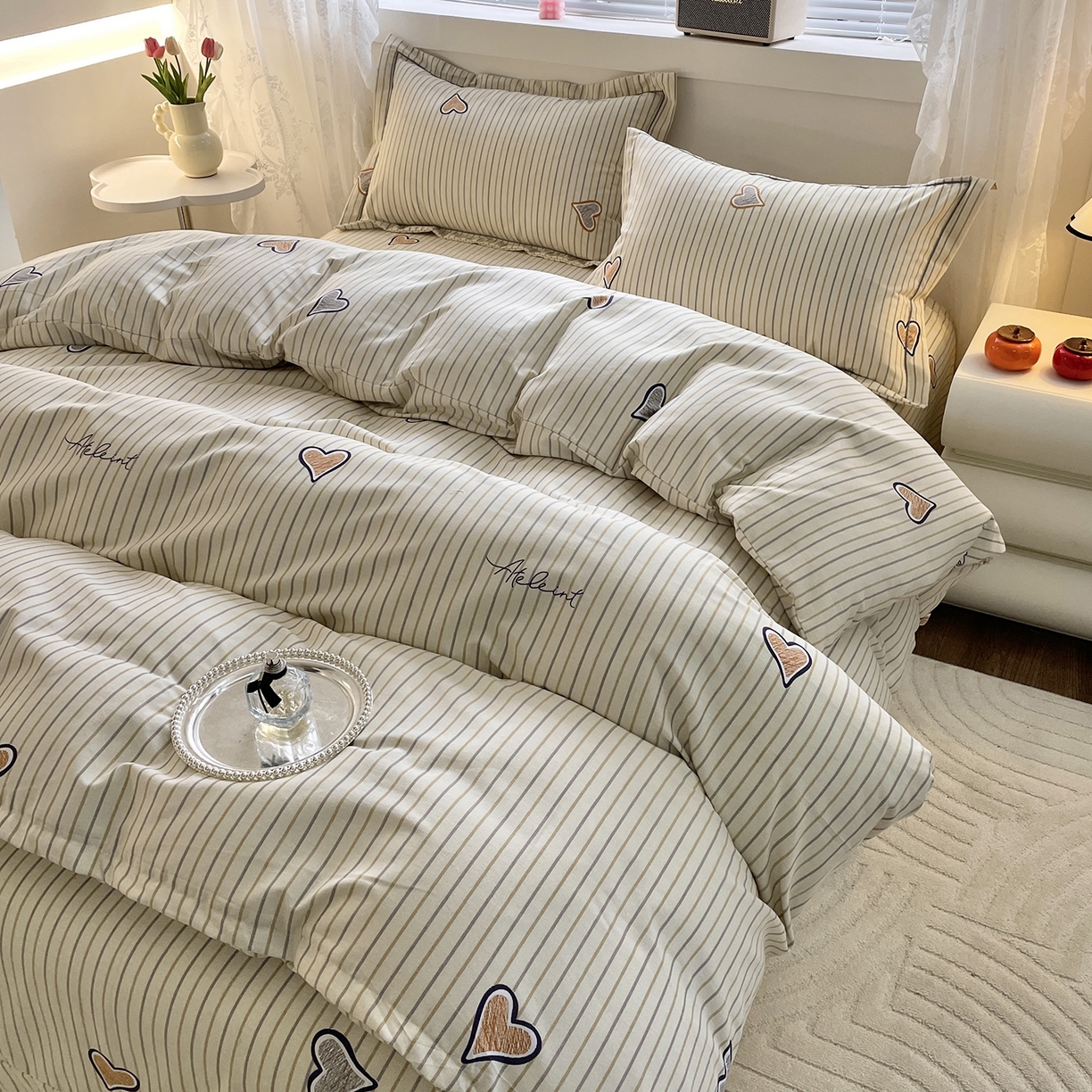 91家纺网 家纺一手货源 找家纺 仟岸家纺 2025新款亲肤舒适全棉磨毛四件套系列 心动日记