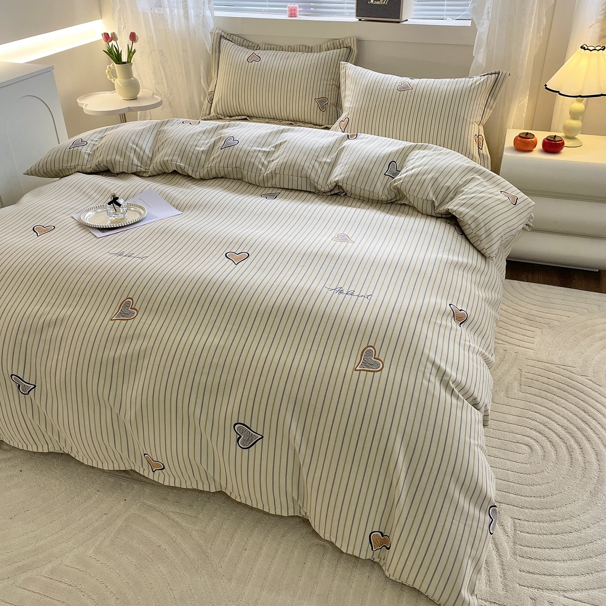 91家纺网 家纺一手货源 找家纺 仟岸家纺 2025新款亲肤舒适全棉磨毛四件套系列 心动日记