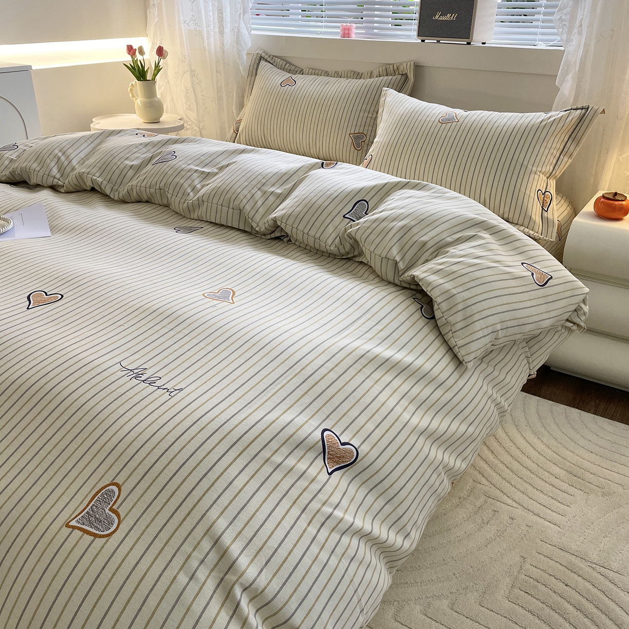 91家纺网 家纺一手货源 找家纺 仟岸家纺 2025新款亲肤舒适全棉磨毛四件套系列 心动日记