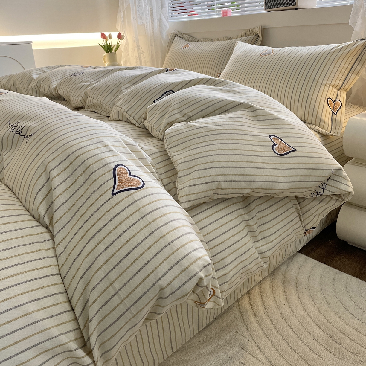 91家纺网 家纺一手货源 找家纺 仟岸家纺 2025新款亲肤舒适全棉磨毛四件套系列 心动日记