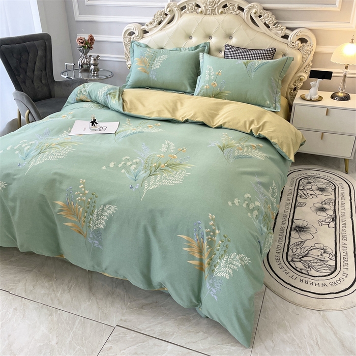 91家纺网 家纺一手货源 找家纺 仟岸家纺 2025新款亲肤舒适全棉磨毛四件套系列 悦动心颜 绿