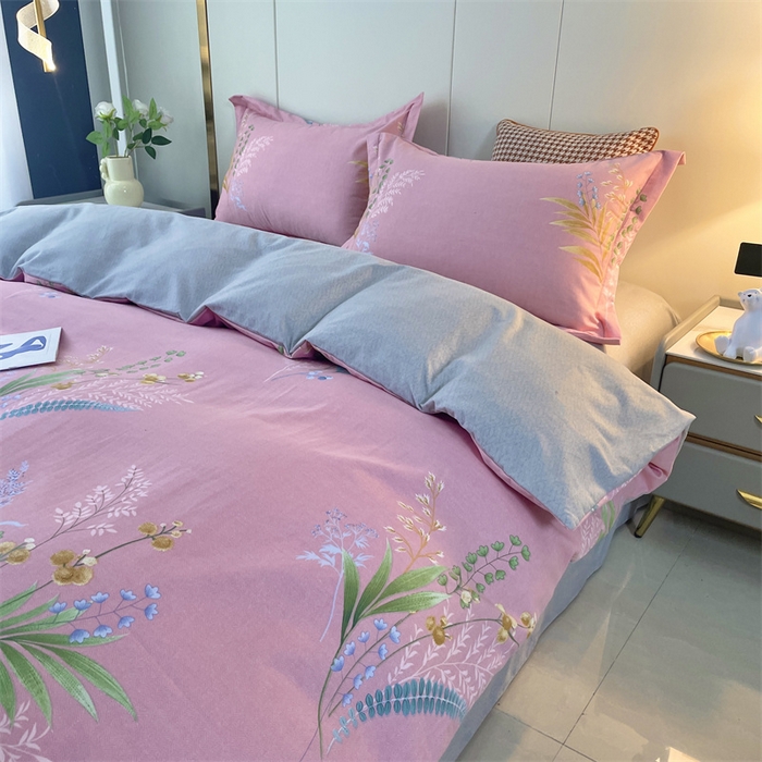 91家纺网 家纺一手货源 找家纺 仟岸家纺 2025新款亲肤舒适全棉磨毛四件套系列 悦动心颜 粉