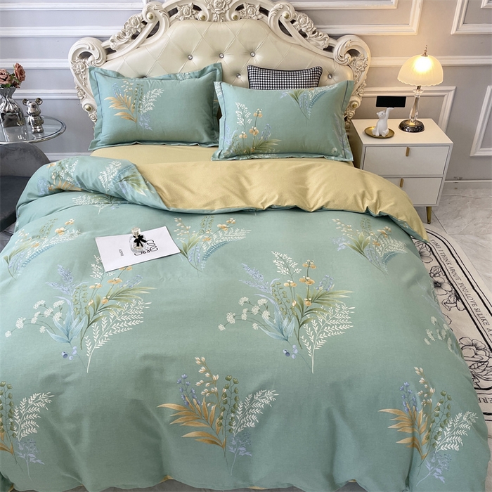 91家纺网 家纺一手货源 找家纺 仟岸家纺 2025新款亲肤舒适全棉磨毛四件套系列 悦动心颜 绿