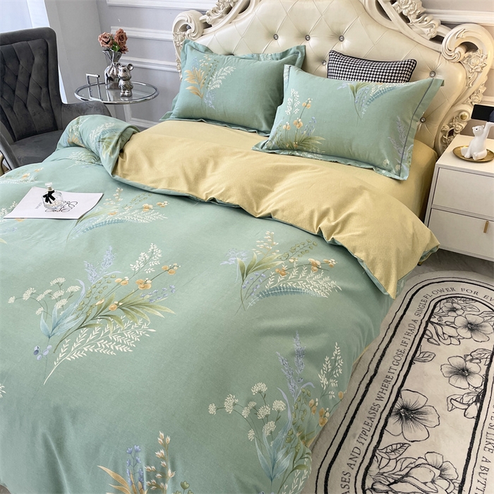 91家纺网 家纺一手货源 找家纺 仟岸家纺 2025新款亲肤舒适全棉磨毛四件套系列 悦动心颜 绿