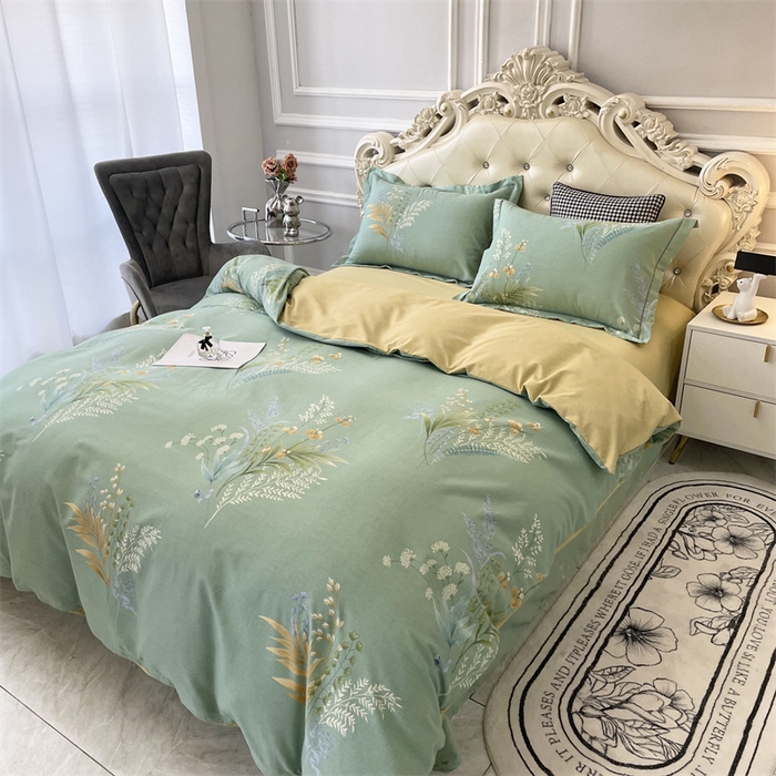 91家纺网 家纺一手货源 找家纺 仟岸家纺 2025新款亲肤舒适全棉磨毛四件套系列 悦动心颜 绿