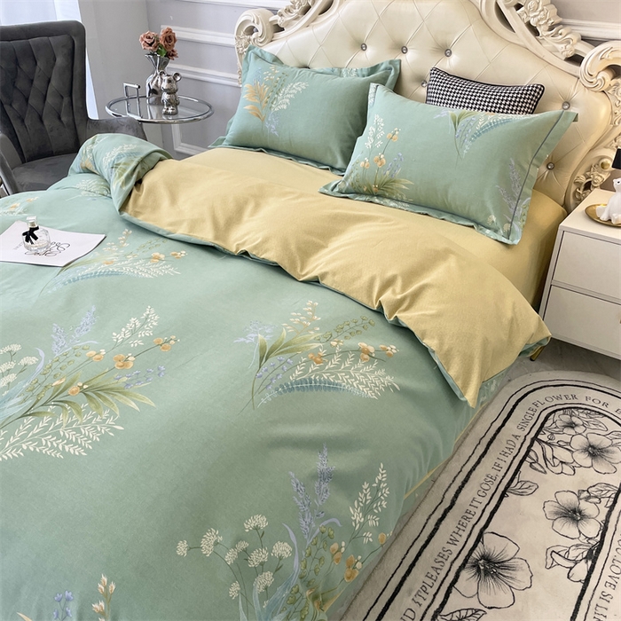 91家纺网 家纺一手货源 找家纺 仟岸家纺 2025新款亲肤舒适全棉磨毛四件套系列 悦动心颜 绿