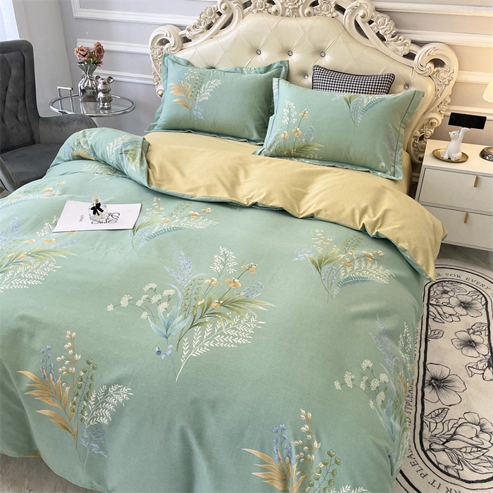 91家纺网 家纺一手货源 找家纺 仟岸家纺 2025新款亲肤舒适全棉磨毛四件套系列 悦动心颜 绿