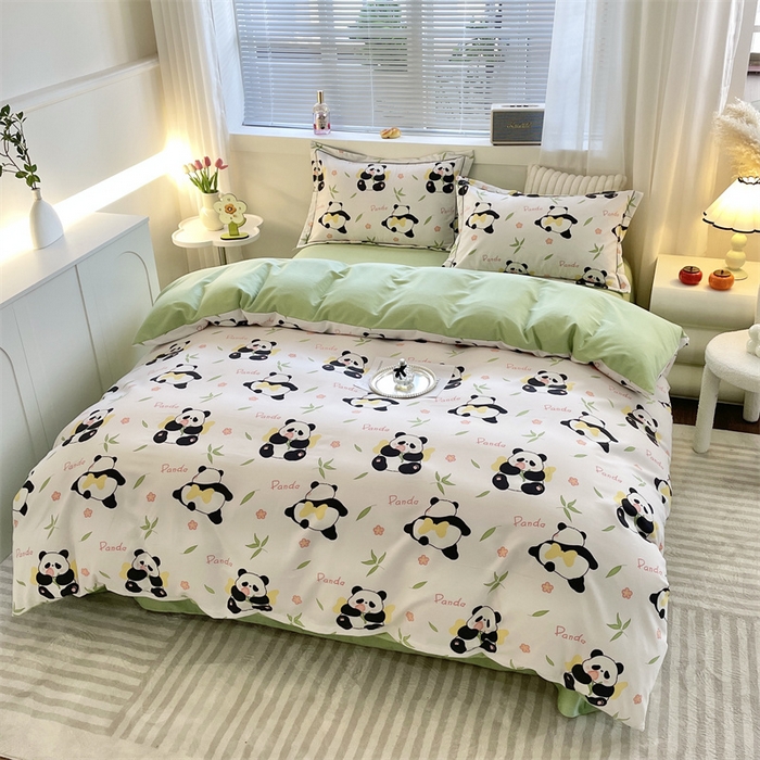 91家纺网 家纺一手货源 找家纺 仟岸家纺 2025新款亲肤舒适全棉磨毛四件套系列 熊猫竹叶